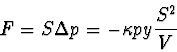 \begin{displaymath}
F=S\Delta p=-\kappa p y \frac{S^2}{V}
\end{displaymath}