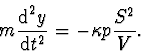 \begin{displaymath}
m\frac{\mbox{d}^2 y}{\mbox{d}t^2}=-\kappa p \frac{S^2}{V}.
\end{displaymath}