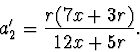 \begin{displaymath}
a'_2=\frac{r(7x+3r)}{12x+5r}.
\end{displaymath}